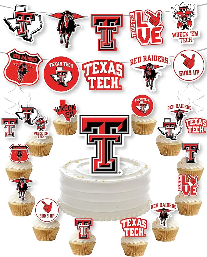 Texas Tech Party Supplies for Football, Birthday Gift, Graduation Party Banner and Cake Toppers (42 Pieces) (Texas Tech Red Raiders)