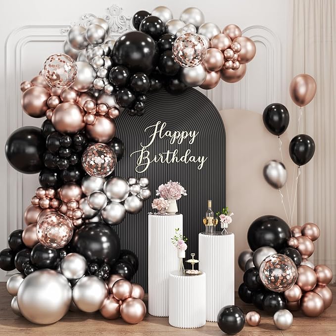 Black Gold and Silver Balloon Garland Arch Kit, 167Pcs Latex Balloons Different Sizes 18 12 10 5 inch for Graduation Birthday New Year Retirement Wedding Party Decorations