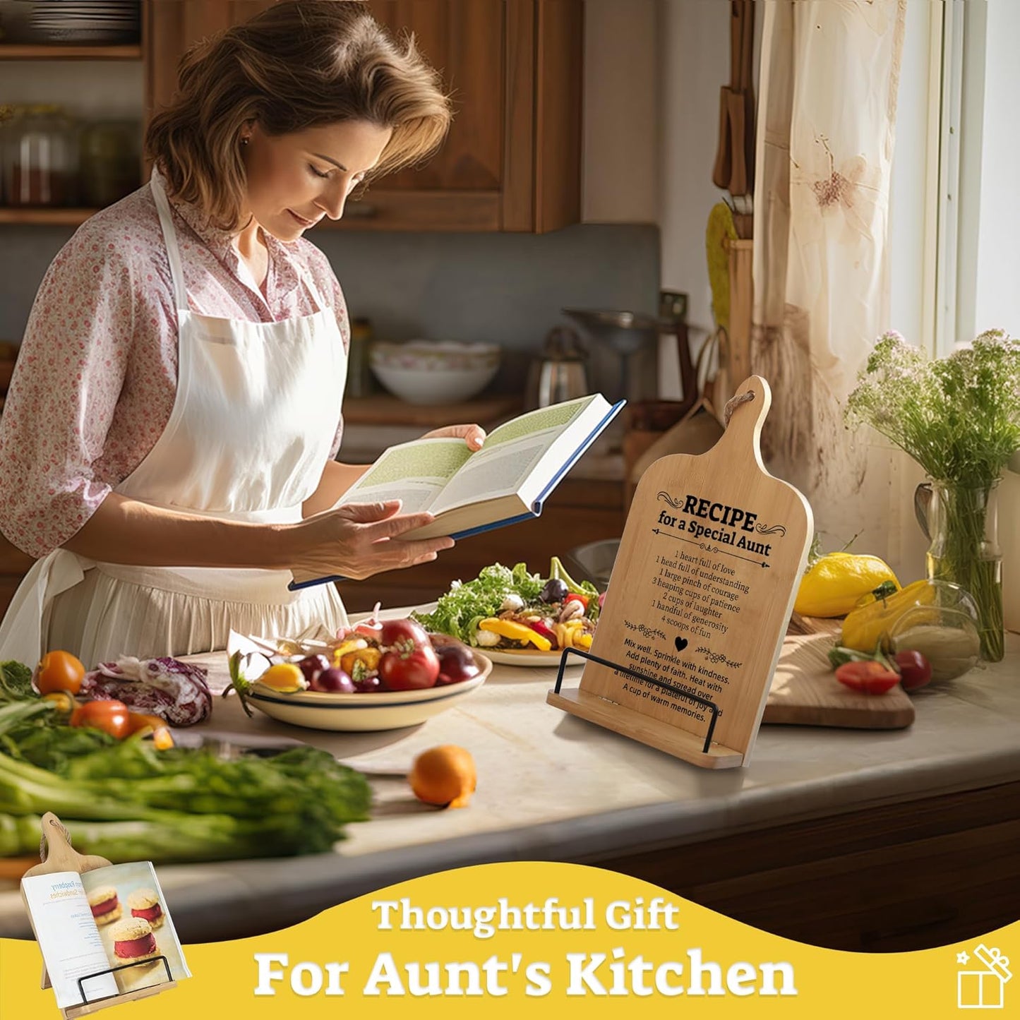 Ikedas Aunt Gifts Cookbook Stand, Best Aunt Ever Gifts Cook Book Stand for Kitchen Counter, Crafted for Convenience and Style Cookbook Holder, Ideal for Displaying Family Recipes Recipe Book Holder