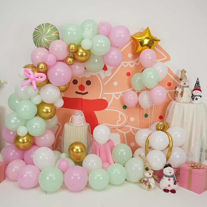 Pastel Balloon Arch Garland Kit, Macaron Pink Green White Gold Latex Party Balloons Pastel Color Easter Balloon for Easter Spring Wedding Graduation Baby Shower Birthday Party Decorations