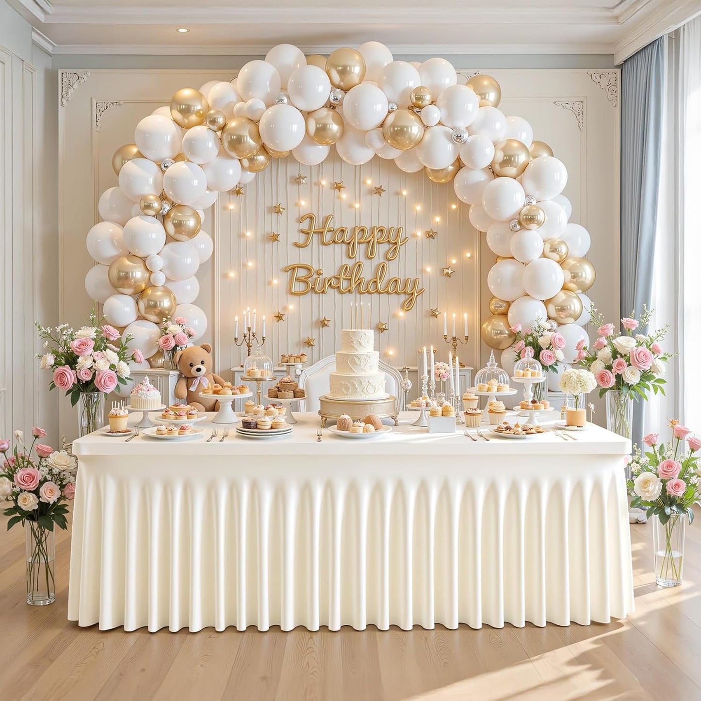 Besutolife Ivory Spandex Tablecloth for 4ft Rectangle Tables - Wrinkle-Resistant, Stretchable, Machine Washable - Perfect for Weddings Banquets Birthday Parties Events