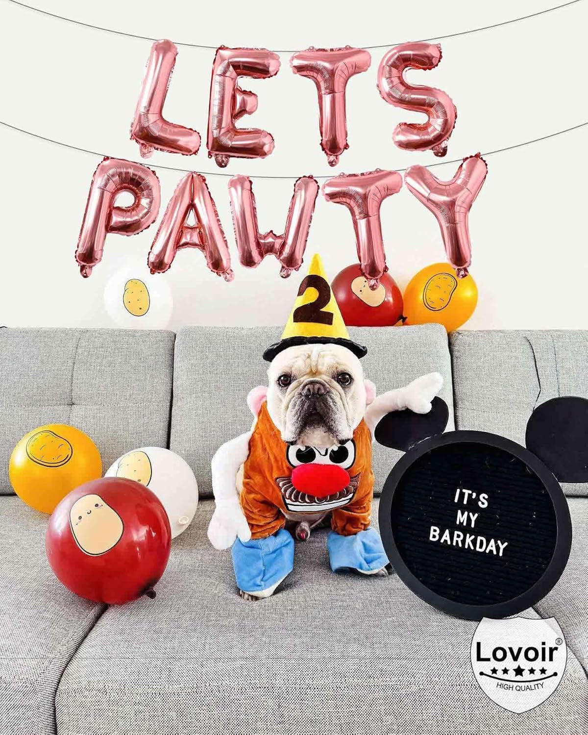 9 Pcs Lets Pawty Balloons Banner 16 Inch, Dog Cat Pet Birthday Letters Sign Lets Pawty Balloons Happy Birthday Banner for Pet Dog Cat Party Supplies Decorations (Rose Gold)