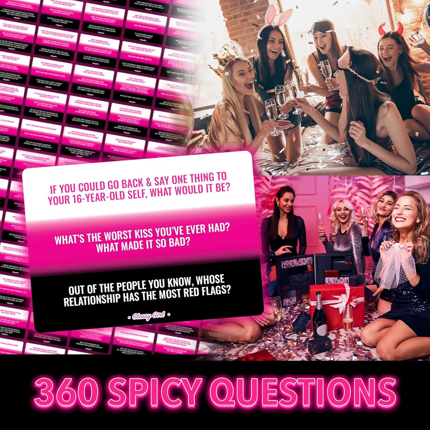 Classy Girl Girls Night Conversation Starter Cards - 360 Fun & Spicy Questions for Bachelorette, Bridal, Birthday, Ladies & Sorority Parties - Party Game for Adults