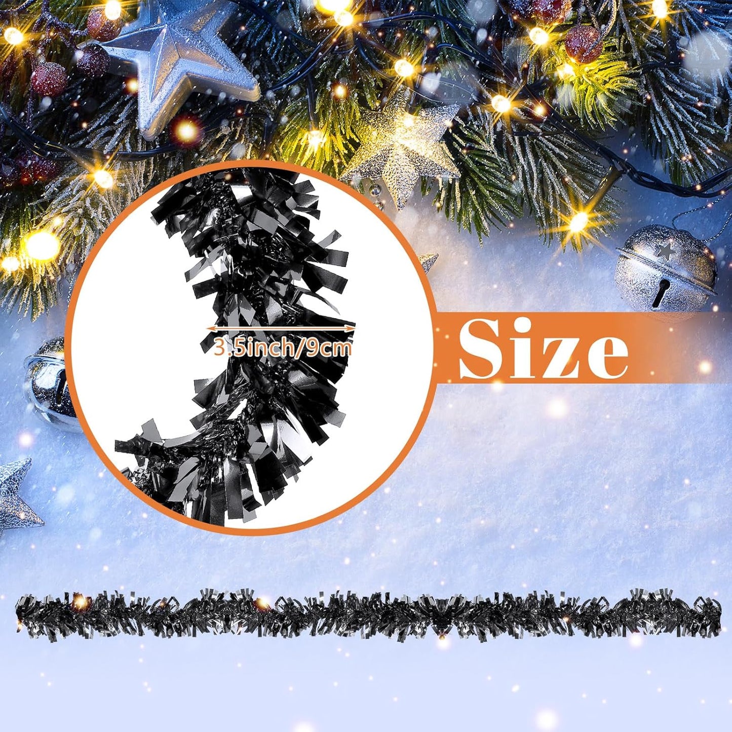Sosation 100 ft Christmas Tinsel Garland Christmas Tree Twist Garland Bulk Glitter Metallic Streamer Indoor Outdoor Hanging Xmas Decorations(Black)