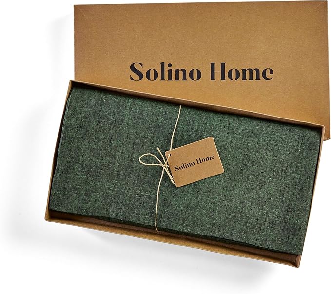 Solino Home Linen Tablecloth 60 x 156 Inch - 100% Pure Linen Forest Green Table Cloth for Rectangle Tables - Athena, Machine Washable Tablecloth for Easter, St Patricks Day