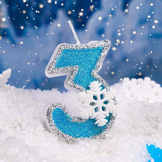 Blue Snowflake Birthday Candles Frozen Themed Number 3 Candles for Cake Topper Cupcake Decorations Party Decor Anniversary Celebrations Supplies