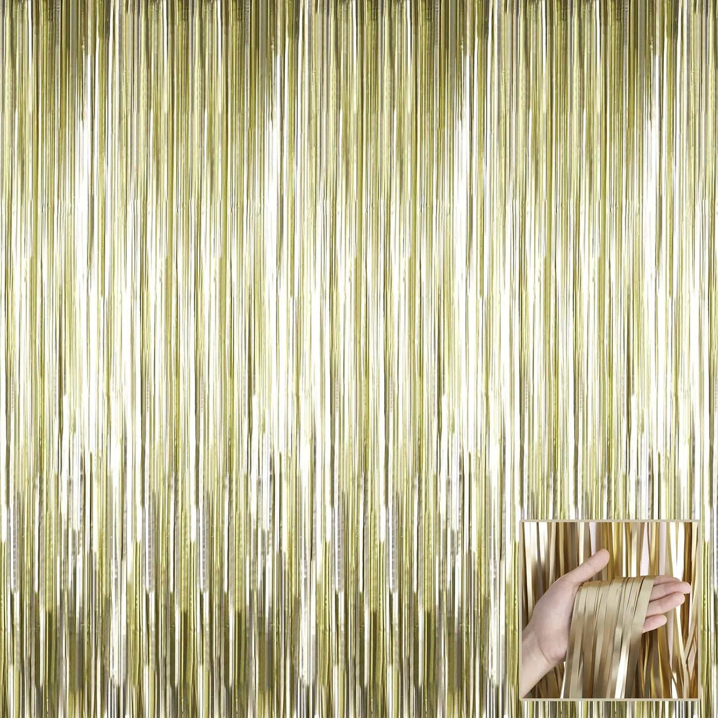 4 Pack Light Gold Foil Fringe Curtain Backdrop, 3.28Ft x 6.56Ft Metallic Tinsel Foil Fringe Streamers Curtains for Photo Booth, Wedding, Thanksgiving, Birthday, Christmas, Halloween Party Decoration