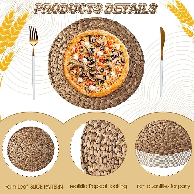 Sinmoe 100 Pack Disposable Paper Placemats Bulk 13 Inch Paper Charger Place Mat Party Charger Plates Table Place Mats for Dinner Wedding Birthday Baby Shower Spring Dining Tableware(Woven)