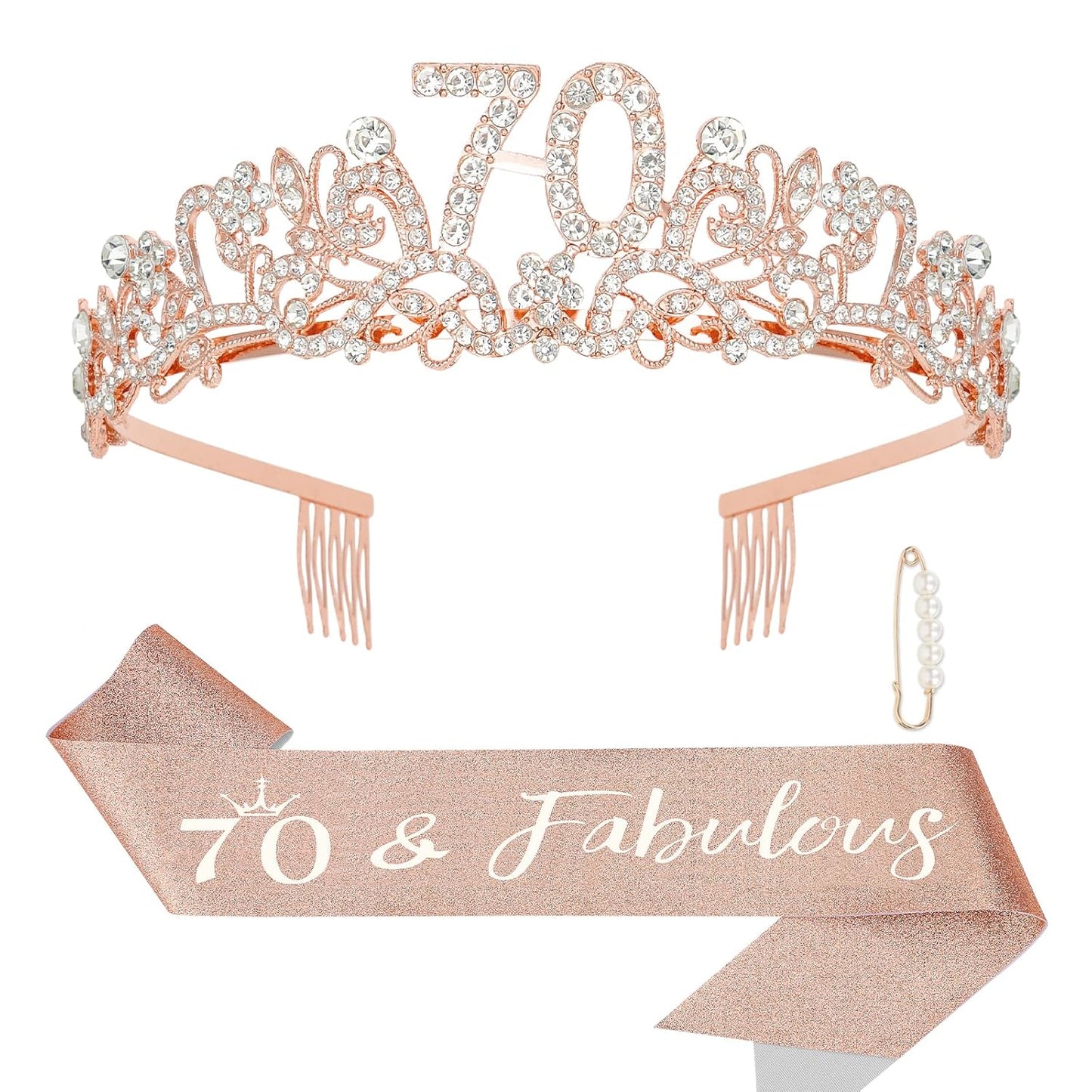 Semato 70th Birthday Decorations - 70th Birthday Sash and Crown Kit for Women Birthday Gifts for Women Party Supplies and Favors