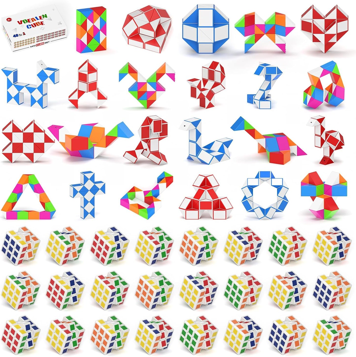 Vdealen 24 Pack Mini Cube&Fidget Snake Cube Puzzle Party Favors for Kids, School Rewards&Classroom Prize for Students, Goodie Bag Stocking Stuffers, Gift for Birthday Valentine Easter Christmas