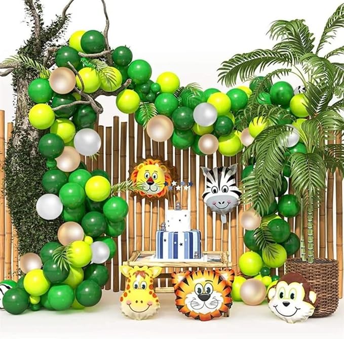 Light Green Balloons Arch Kit,130Pcs Dark Green and Gold Balloons,Different Sizes White and Gold Latex Balloon for Jungle Forest Themed Birthday St. Patrick's Day Party Decorations