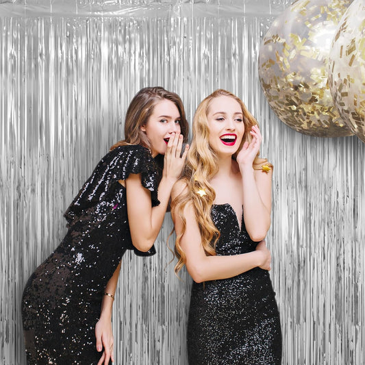 LOLStar 10 Pack Silver Party Decorations 3.3x6.6 ft Silver Foil Fringe Curtains Tinsel Backdrop Photo Booth Prop Streamer for Engagement Wedding, Birthday, Bridal Shower Disco Bachelorette Party Decor