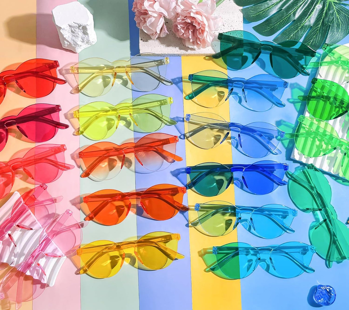 Matcheck 20/40 Pack Colored Rimless Sunglasses Bulk Heart/Star Shaped Candy Color Glasses Frameless Party Eyewear for Adults
