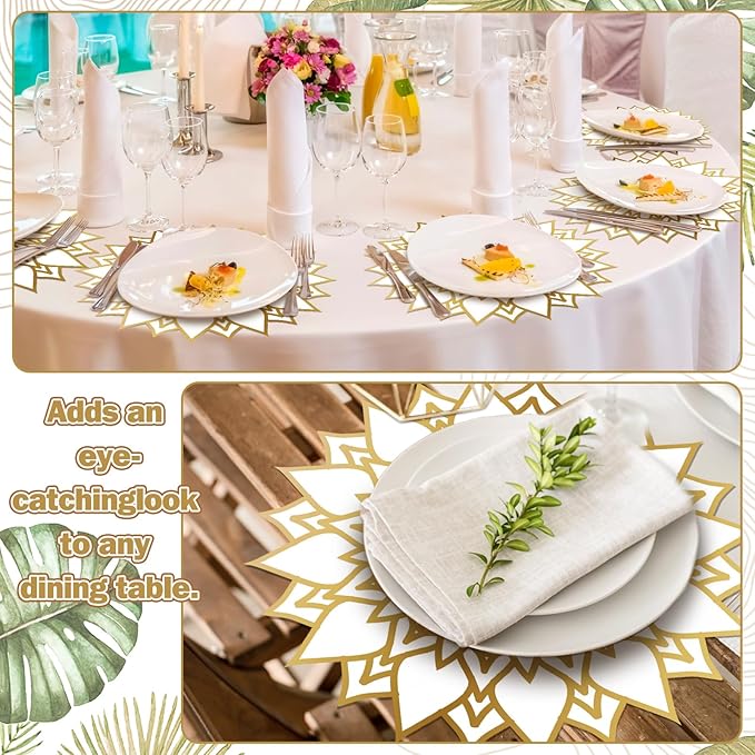 Sinmoe 100 Pack Disposable Paper Placemats Bulk 13 Inch Paper Charger Place Mat Party Charger Plates Table Place Mats for Dinner Wedding Birthday Baby Shower Spring Dining Tableware(Mandala Flower)