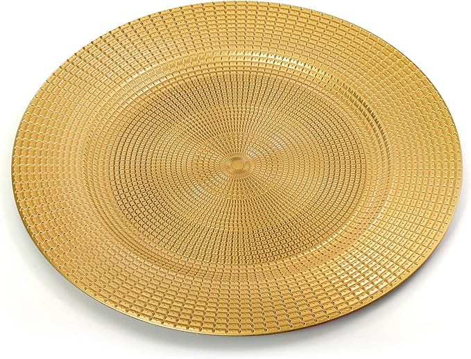 Hiceeden 12 Pack Gold Charger Plates for Dinner Plates, 13" Round Plastic Chain Shaped Charger Service Plates, Decorative Chargers Bulk for Table Setting, Wedding, Party, Event