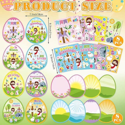 Frienda 48 Sets Easter Religious Crafts for Kids Make an Easter He is Risen Egg Sticker Scenes Resurrection Crafts Stickers for Christian Bible Sunday School Party Favors