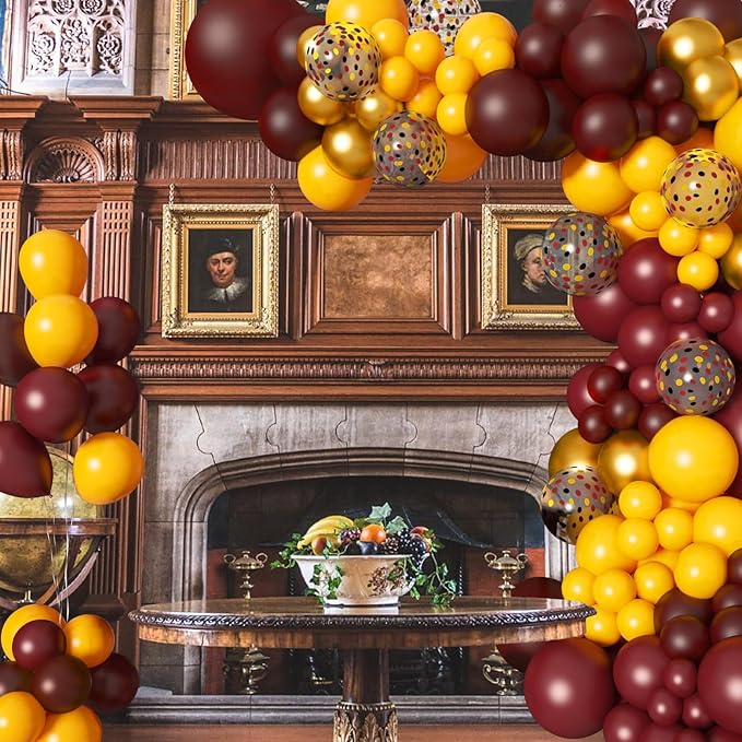 Amandir 170Pcs Magical Wizard School Balloons Arch Garland Kit, Different Sizes 18 12 10 5 inch Burgundy Yellow Gold Confetti Balloon for Birthday Baby Shower Halloween Party Decorations Supplies