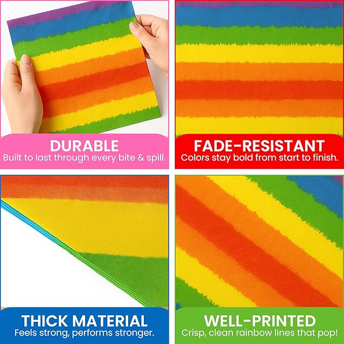 Iconikal 75-Count Disposable Party Napkins, 6.5x6.5-Inch, Rainbow Watercolor, 2-Ply