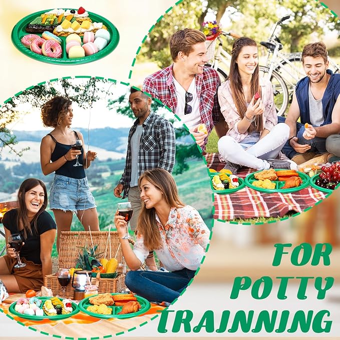 50 Pcs 10 Inch Plastic 3 Compartment Divided Plates Heavy Disposable Plates Duty Round Dinner Plates with Dividers for Wedding Birthday Party Dinnerware(Green)
