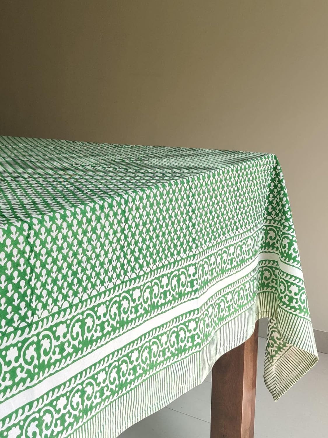 ATOSII Queen Green 100% Cotton Tablecloth, Handblock Print Square Table Cover for Kitchen Dining I Tabletop Linen I Parties, Thanksgiving, Christmas, Wedding, Fall Table Cloth 60 X 60 Inches