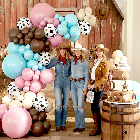 Blue and Pink Gender Reveal Cow Balloon Garland Arch Kit, Cowgirl Cowboy Gender Reveal Brown Balloons for She or He Baby Shower Birthday Western Theme Party Decoration