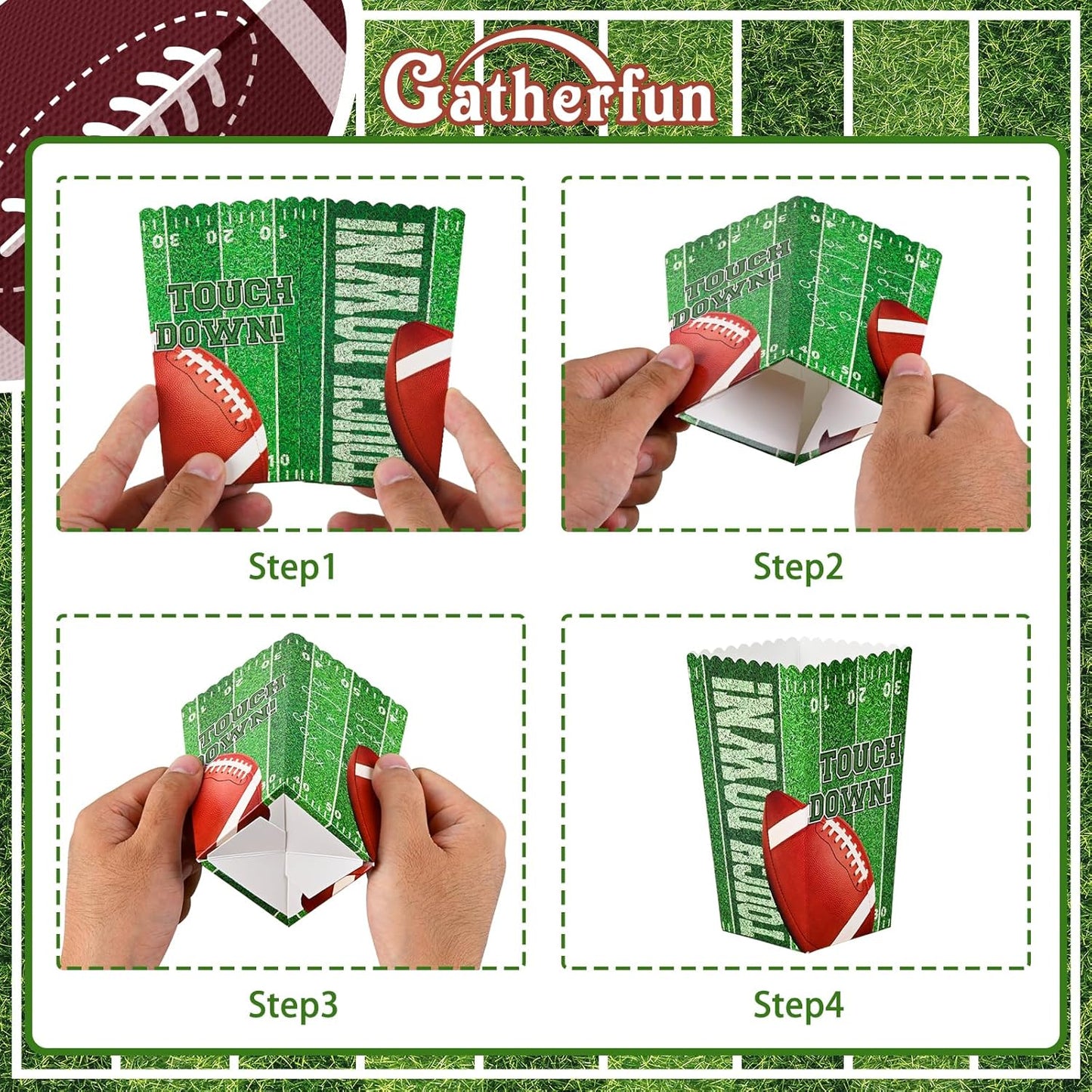 Football Party Supplies Kit for 24 - Popcorn Boxes，Popcorn Buckets for Birthday, Tailgate Celebrations | Football Party Favors & Decorations Set