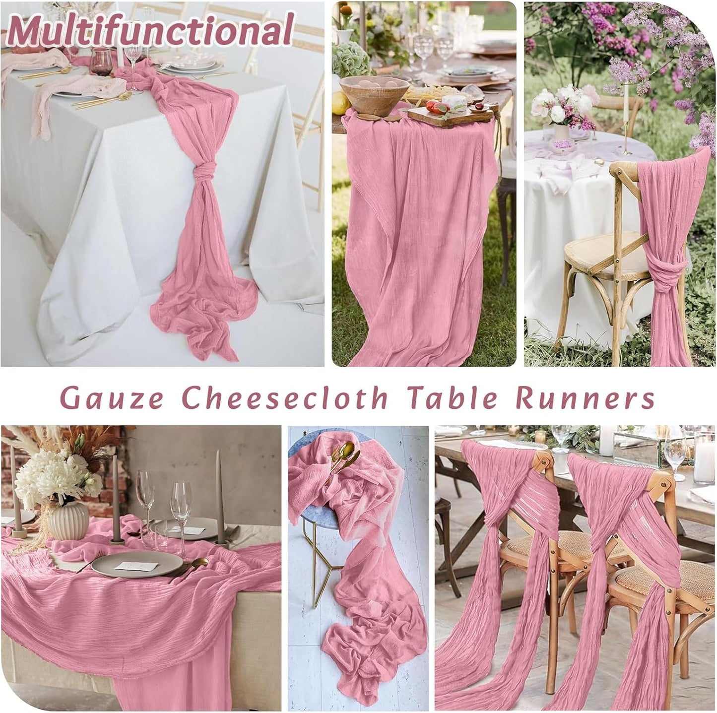 16Pack Dusty Rose Cheesecloth Table Runner 10FT Gauze Cheese Cloth Table Runner 35x120Inch Long Boho Spring Easter Table Runners Rustic Sheer Table Runners for Wedding Baby Shower Bridal Shower Decor