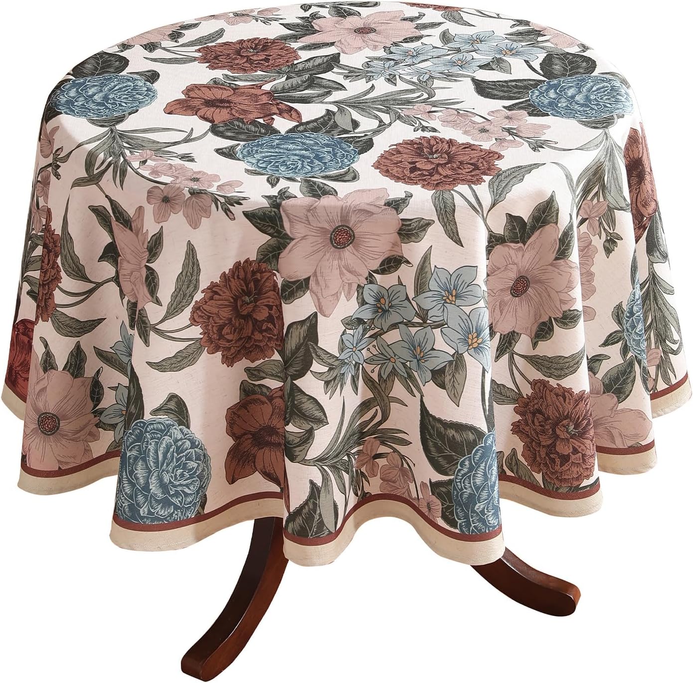 Designer French Linen Small Tablecloth for Round Table,Red and Blue Floral Durable Tablecloths,Decor Table Cover for Kitchen,Dining,Thanksgiving,Christmas,Diameter 55"-Burgundyred