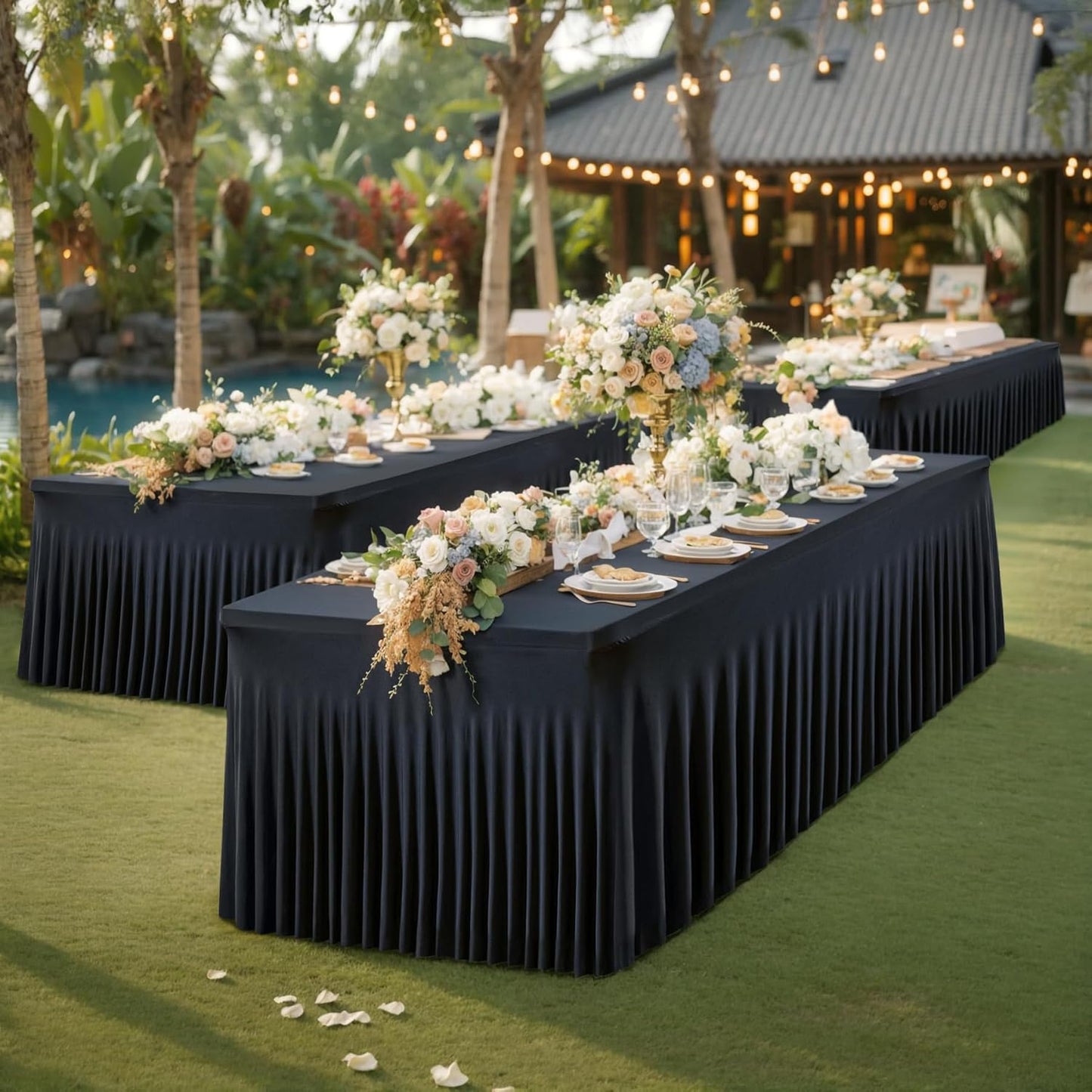 8 Pack Spandex Black Fitted Table Cloth for 6ft Rectangle Tables Black Stretch Tablecloth Table Covers Skirt Banquet Wrinkle Free Tablecloths for Parties Wedding