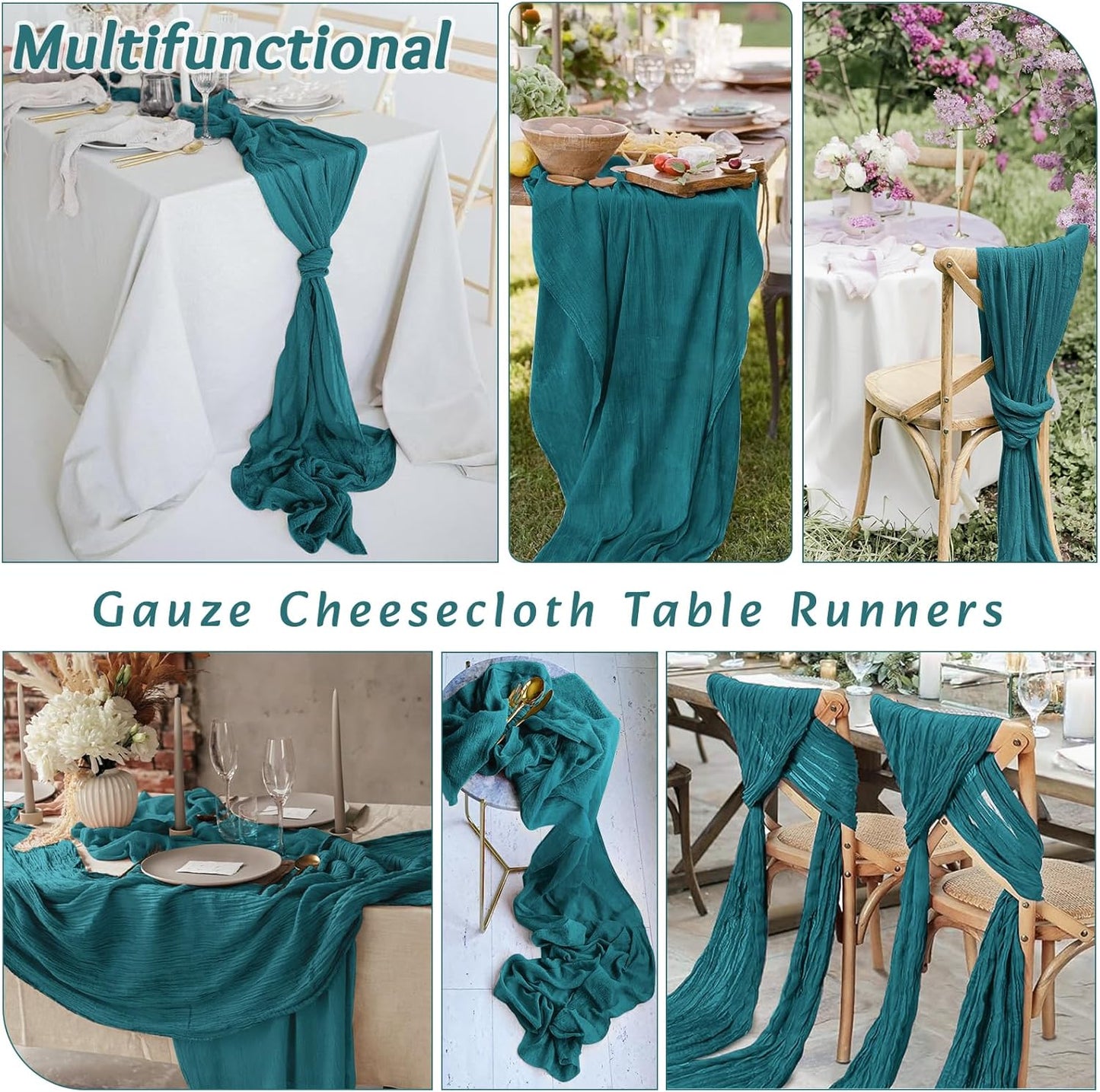 4Pack Teal Cheesecloth Table Runner 10FT Cheese Cloth Table Runner 35x120Inch Long Boho Table Runners Rustic Gauze Table Runners for Party Wedding Bridal Shower Baby Shower Decorations