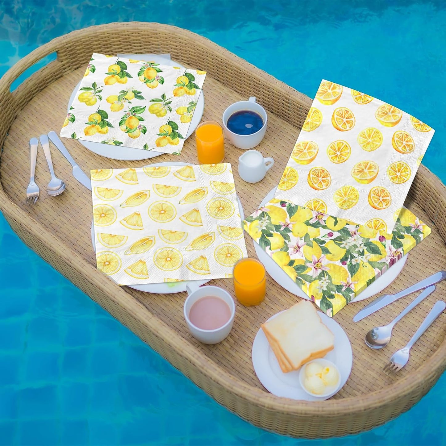 Lemon Napkins,40pcs Citrus Cocktail Napkins Summer Cocktail Napkins Paper Hand Towels For Lemon Themed Party Decor