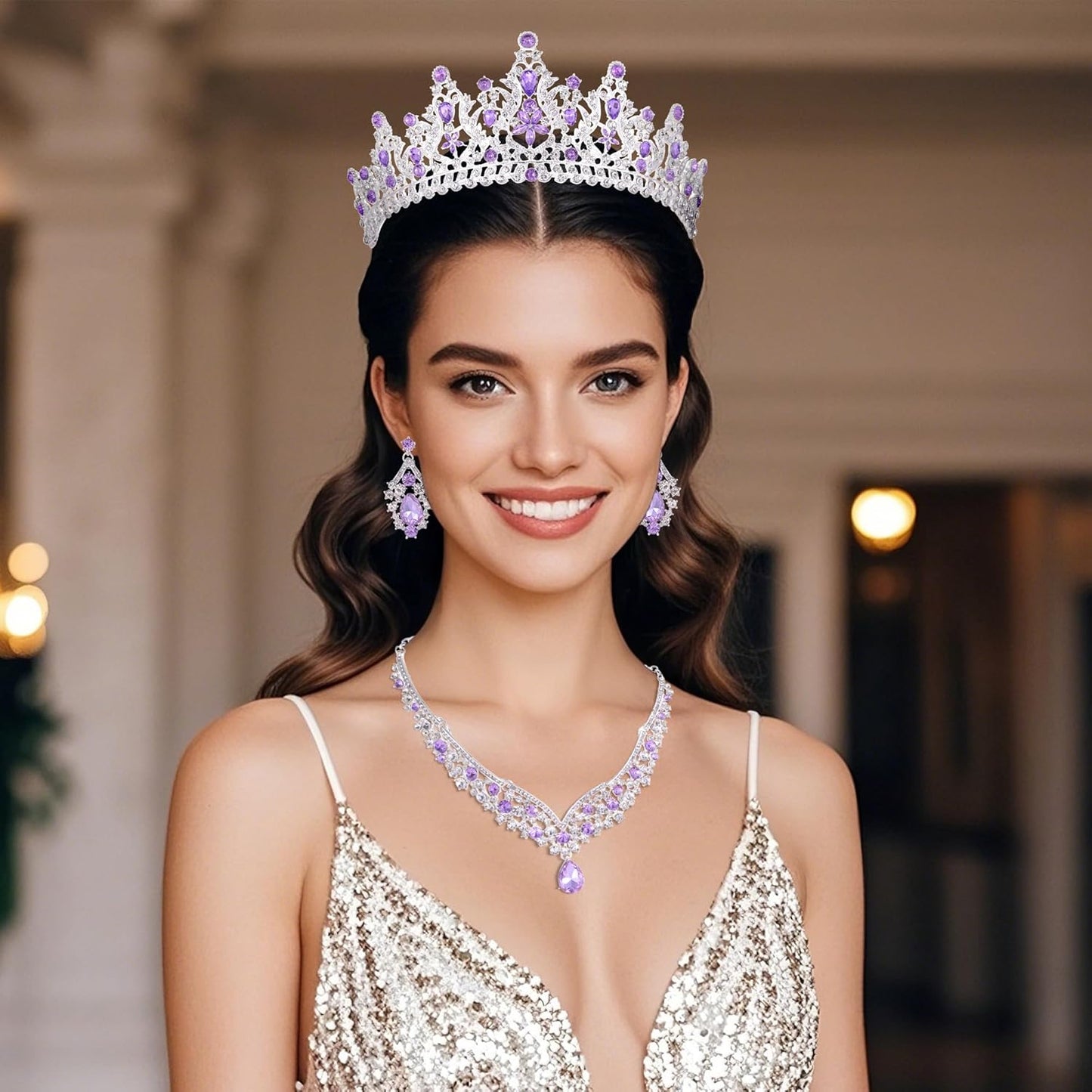 Kamirola Tiaras and Crowns for Women,Tiaras Earrings Necklace, Crystal Bridal Jewelry Set, Costume Party Halloween Prom Pageant Jewelry for Women Girls(TR42)