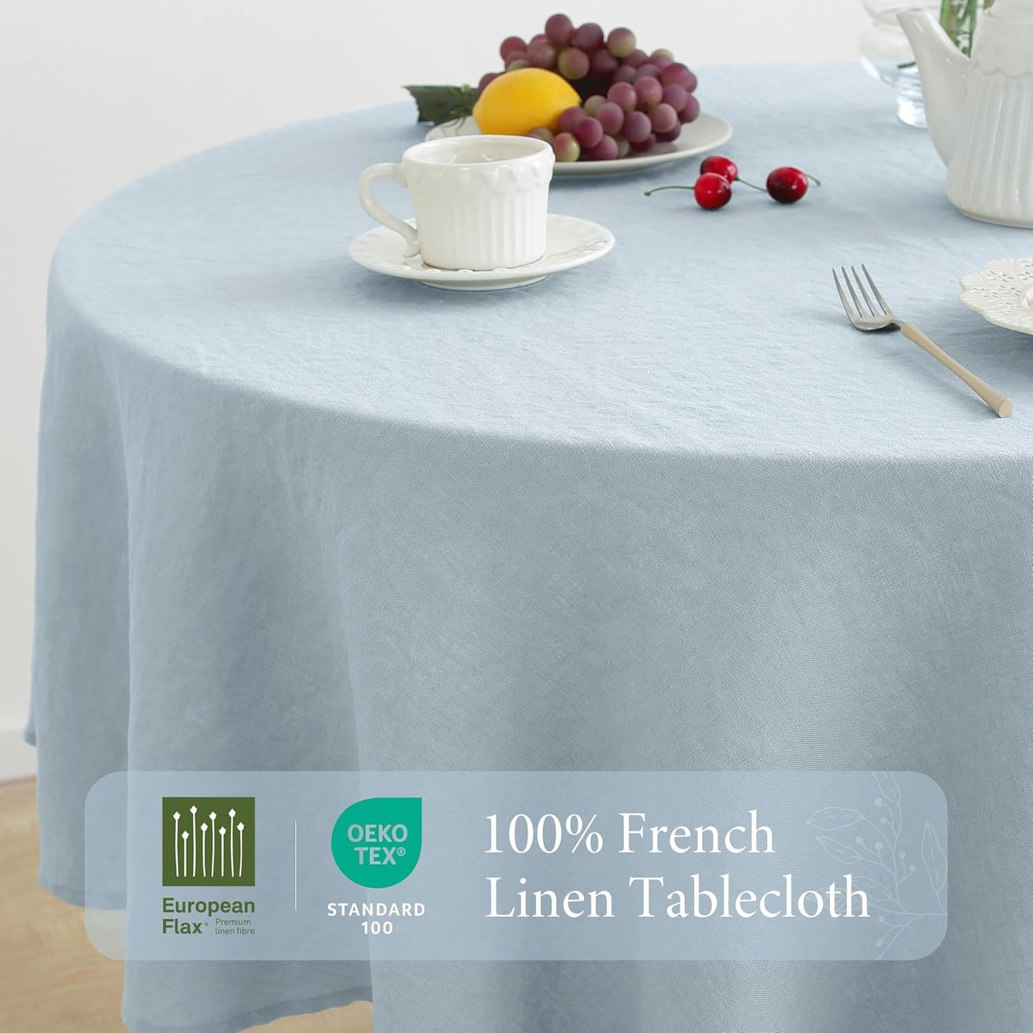 Linen World Blue Linen Tablecloth - 100% French Linen Round Tablecloth 60" Inch,Washable Natural Tablecloth for Dining,Outdoor,Weddings and Restaurants,Decorative Thanksgiving Christmas - Mist Blue