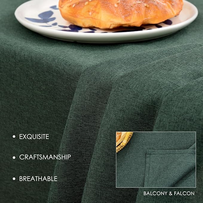 BALCONY & FALCON Table Cloth – Waterproof, Wrinkle Resistant & Washable Rectangle Tablecloth and Table Cover for Dining Room, Kitchen, Outdoor, Party & Birthday Use (Hunter Green, 57" x 85")