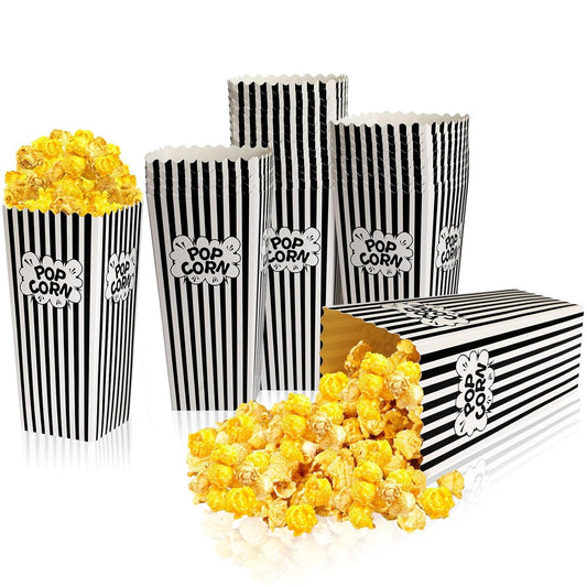 DECYOOL Popcorn Boxes, 18 Movie Night Popcorn Paper Buckets 7.88 Inches Tall Large & Holds 46Oz Capacity Popcorn Bags Individual Servings for Home,Carnival Party Supplies