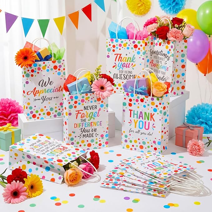Resholder 30 Pcs Appreciation Gift Bag Inspirational Thank You Party Favor Bag with Handle We Appreciate You Portable Goodie Candy Treat Pouch Party Decor Supplies for Employee Staff Coworker Teacher