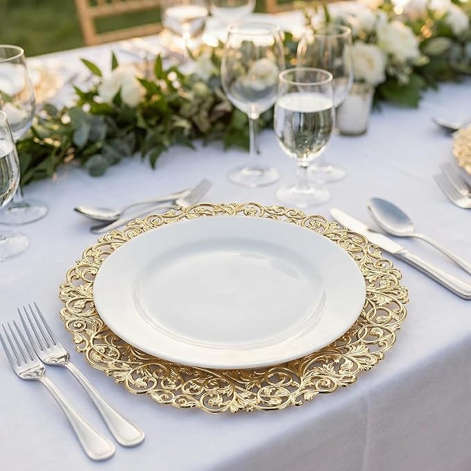 13inch Round Gold Charger Plates,Plastic Plate Chargers Set of 8,Chargers for Dinner Plates,Gold Plates for Wedding,Party,Event Decoration