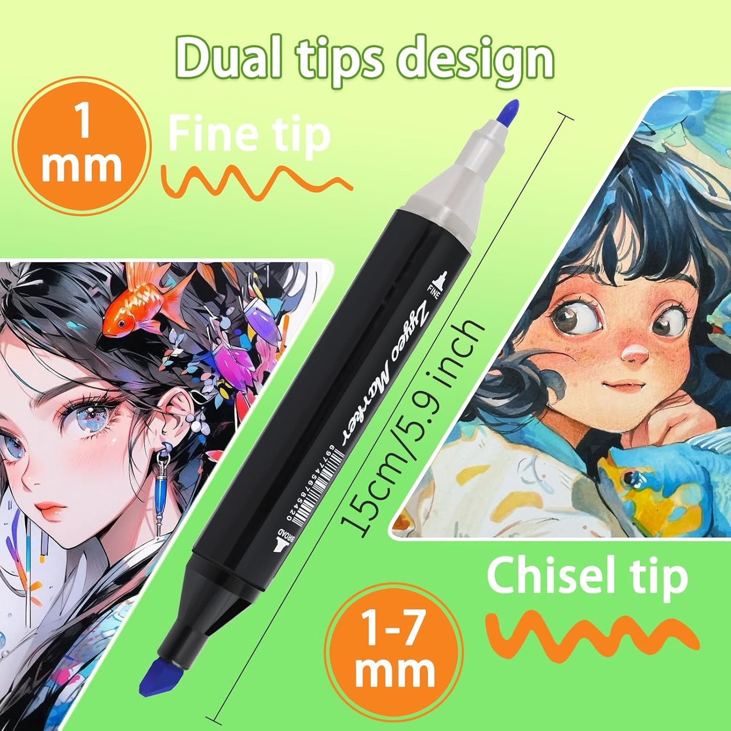 Alcohol Markers Pens,168 Colors Dual Tip Art Marker for Sketching,Drawing with Non-Blending,Coloring,Perfect for Amateurs/Artists,Calligraphy, Animation and Illustration (Fine & Chisel Tip)
