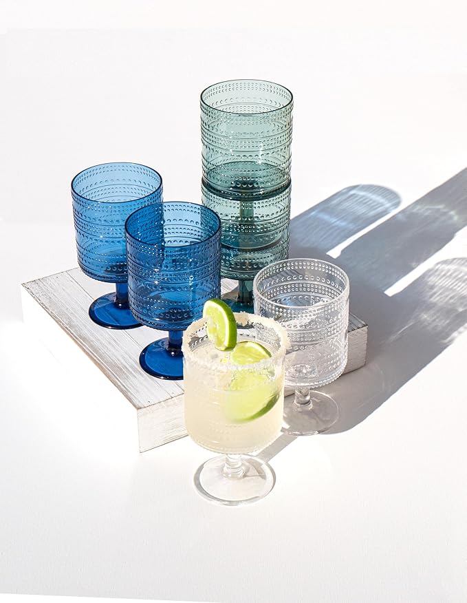 Beaded Stacking Goblet, Indoor/Outdoor, Sea Green, 14.8 oz., Set of 6