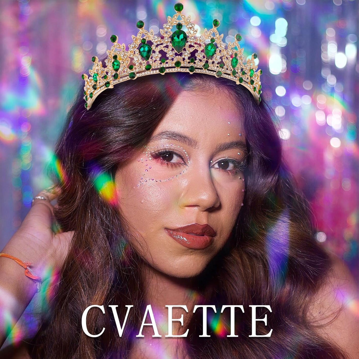 CAVETEE Crown for Women, Tiaras and Crowns for Women Green Princess Queen Crown Crystal Headbands Hair Accessories for Bridal Birthday Prom Party