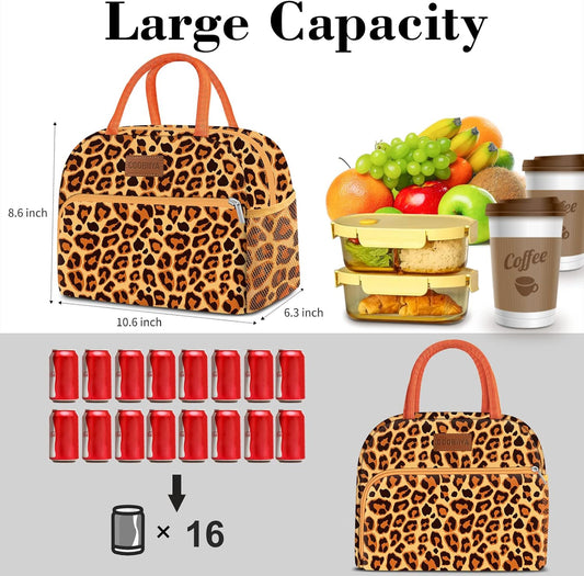Coobiiya Lunch Bag Women, Lunch Box LunchBag for Women Adult Men, Small Leakproof Cute Lunch Tote Large Capacity Reusable Insulated Cooler Lunch Container for Work/Office/Picnic/Travel-OrangeLeopard