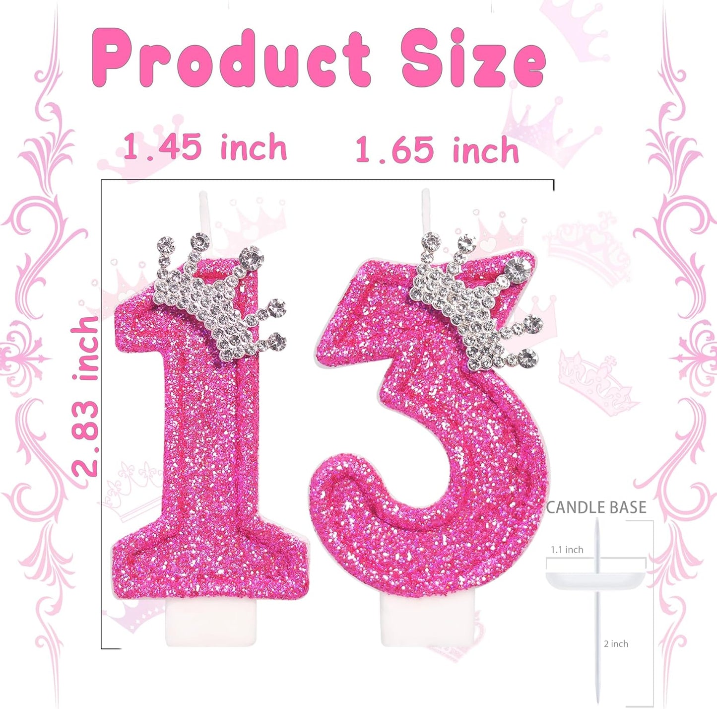 Birthday Candle for Cake, Crown Rose Number Candles, 2.76 inch Number Happy Birthday Candle, Cake Topper Decoration for Birthday Party (Number 13)