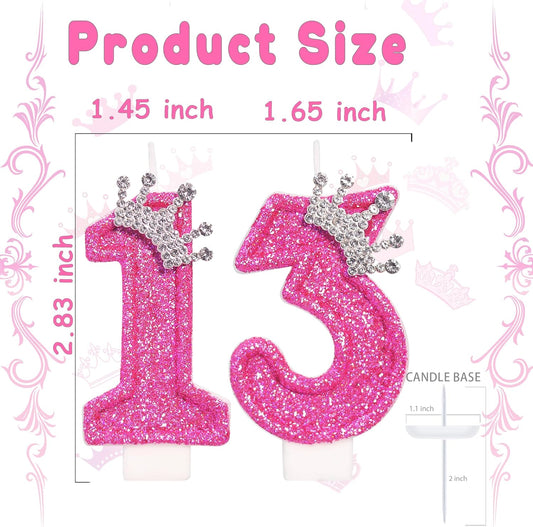 Birthday Candle for Cake, Crown Rose Number Candles, 2.76 inch Number Happy Birthday Candle, Cake Topper Decoration for Birthday Party (Number 13)