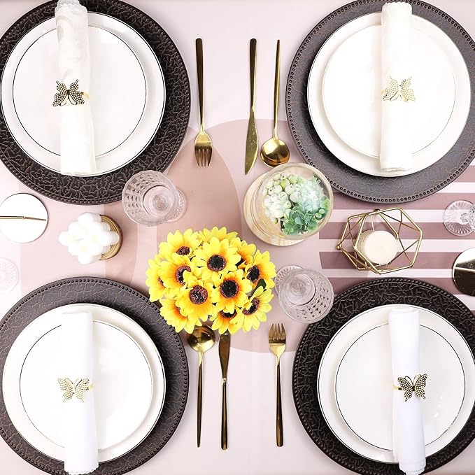 Brown Chargers for Dinner Plates with Beaded, Set of 12 Plastic Bulk Wedding Charger Plates for Thanksgiving, Christmas, Holiday Party Table Setting.