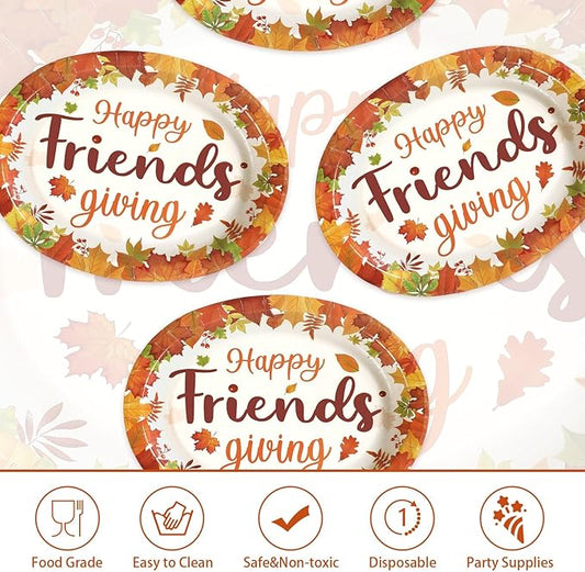 50Pcs Fall Oval Paper Plates 10" x 12" Large Disposable Heavy Duty Friendsgiving Maple Leaf Paper Platters Autumn Give Thanks Dessert Plates for Friendsgiving Thanksgiving Harvest Party Supplies
