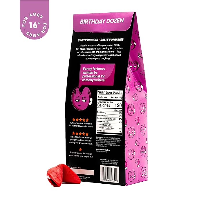 Miss Fortunes, Funny Fortune Cookies, The Birthday Dozen, Make This The Birthday They'll Probably Forget! Written by Professional Comedy Writers (Box of 12 Individually Wrapped Cookies)