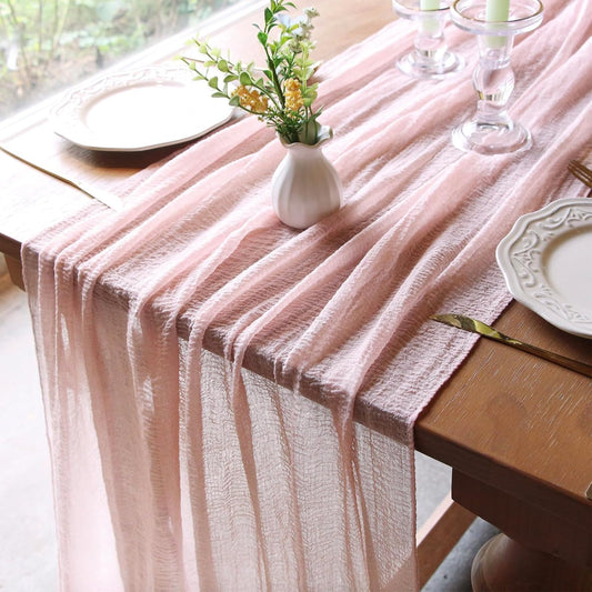 FEXIA Pink Table Runner 30x118 Inches for Spring Easter Decor Dusty Pink Cheesecloth Table Runner for Tea Party Decorations Gauze for Wedding Baby Shower Bridal Shower First Communion and Home Decor