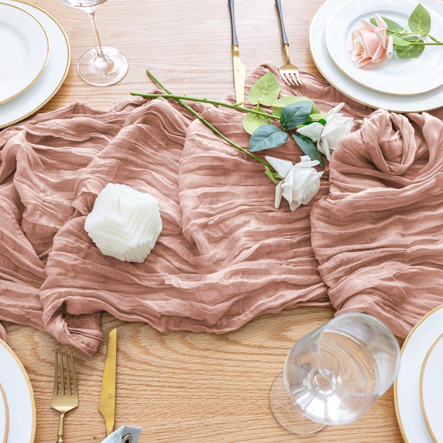 Wokceer Cheesecloth Table Runner 3Pack 10FT Dusty Pink Christmas Boho Gauze Cheese Cloth Table Runner for Party Easter Rustic Sheer Table Runners for Baby Bridal Shower Wedding