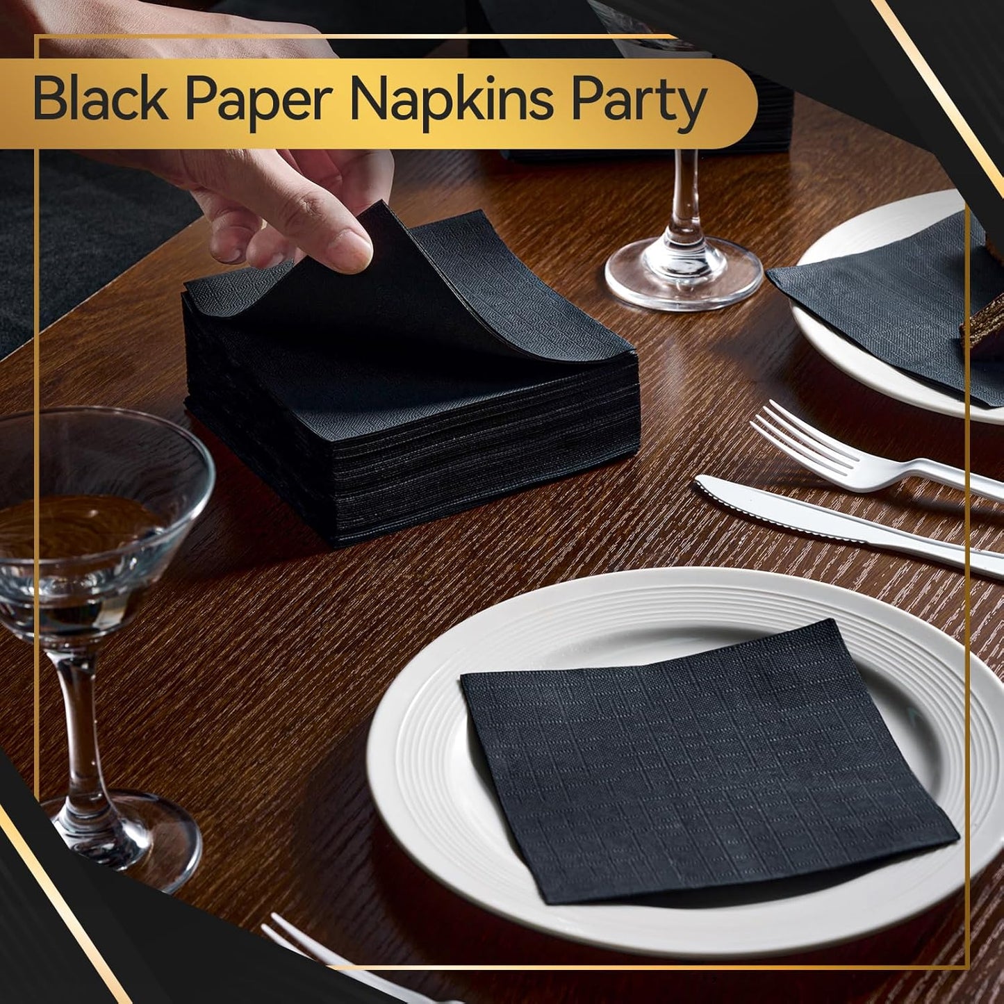 Vplus 1000 Pack Black Cocktail Napkins, Elegant Beverage Napkins, 3-Ply Disposable Paper Napkins 4.9x4.9 inch, Perfect for Restaurant, Bar, Party, Wedding, Dessert Napkins
