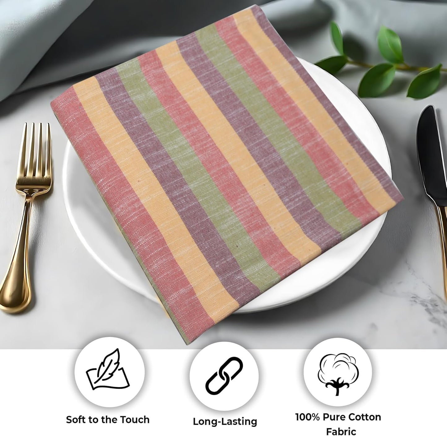 Urban Villa Fall Cloth Napkins Harvest Stripes Dinner Napkins Set of 12 (20X20 Inches) 100% Cotton Absorbent Thanks Giving Napkins Soft Durable Washable Reusable Ideal for Everyday Use Wedding Parties